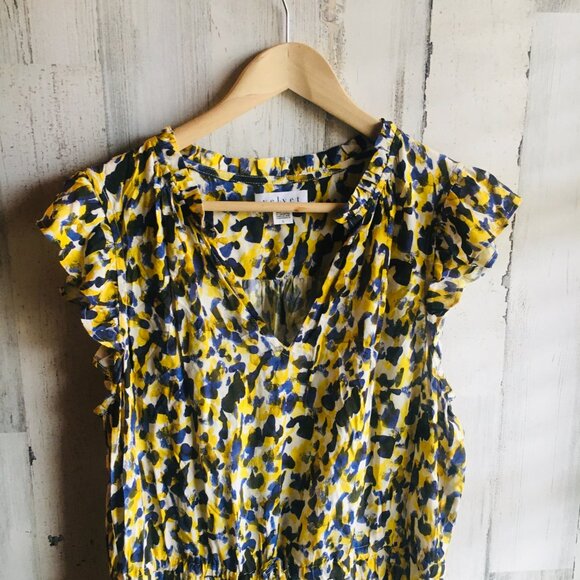 NWOT Velvet by Graham & Spencer Dress Flutter Cap Sleeve Abstract Print Yellow L - Picture 2 of 12